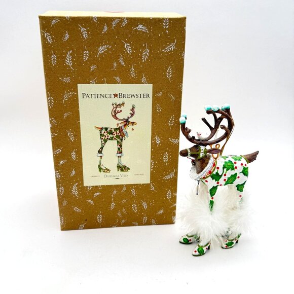 Vtg Patience Brewster Dash Away Vixen Reindeer Ornament w/ Box Feather Trim 7 in - Picture 1 of 15